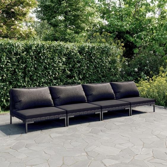 Prolenta Premium 4-pièces Garten-Lounge-Set avec coussins Poly Rattan Dunkelgrau