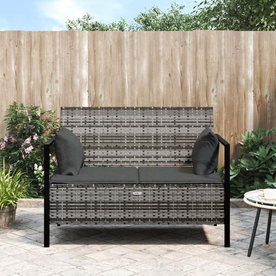 Prolenta Premium - Banc de jardin 2 places avec coussins gris Poly rotin