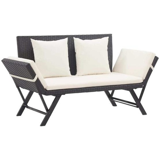 Prolenta Premium - Banc de jardin avec coussins 176 cm noir Poly rotin