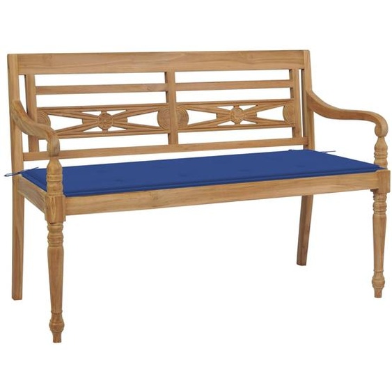 Prolenta Premium - Banc de jardin Batavia avec coussin bleu roi 120 cm Teck Massif