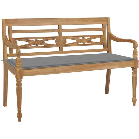 Prolenta Premium - Banc de jardin Batavia avec coussin gris 120 cm teck massif