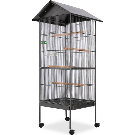 Prolenta Premium - Cage pour oiseaux avec toit Acier noir 66x66x155 cm