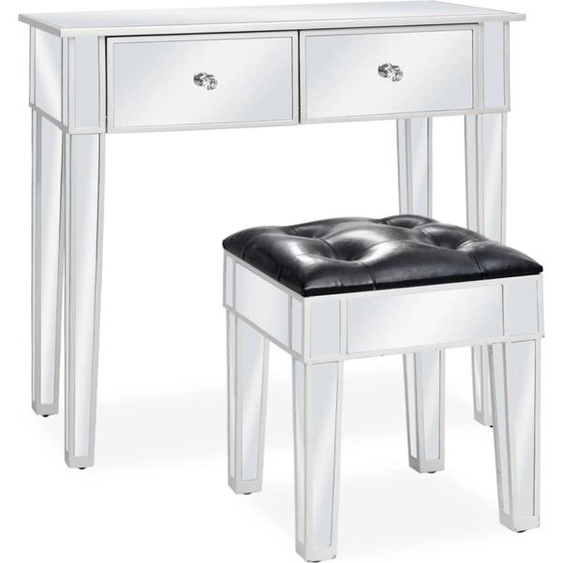 Prolenta Premium - Coiffeuse miroir avec tabouret MDF et verre