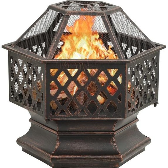 Prolenta Premium - Corbeille à feu avec tisonnier Rustikal 62x54x56 cm XXL Acier