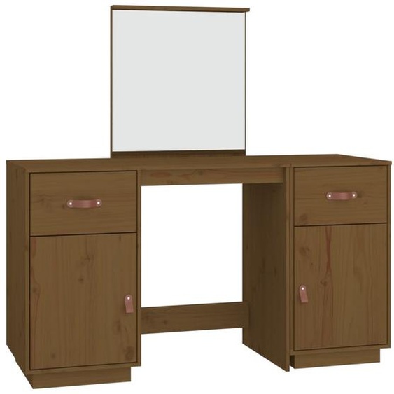 Prolenta Premium - Ensemble de coiffeuse avec miroir pin massif brun miel