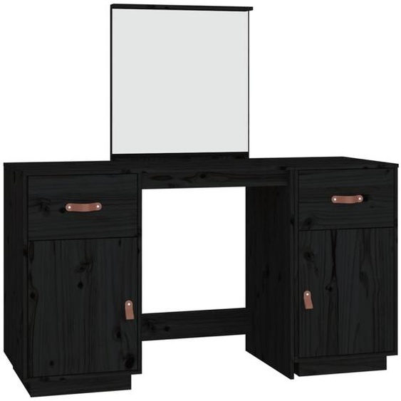 Prolenta Premium - Ensemble de coiffeuse avec miroir Pin massif noir