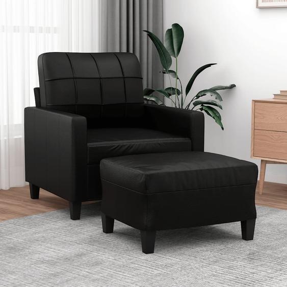 Prolenta Premium - Fauteuil avec pouf noir 60 cm simili cuir