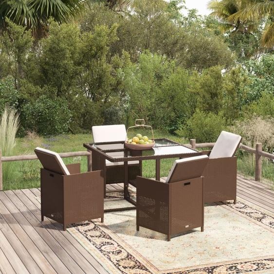 Prolenta Premium Salon de jardin 5 pièces avec coussins Poly Rattan Marron