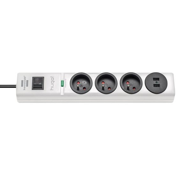 Prolongateur multiprise hugo! Brennenstuhl, parasurtenseur 19 500A, 3 prises courant, 2 prises USB, coloris blanc