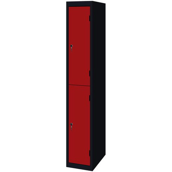 PROMEDIF Vestiaire monobloc multicases 2 portes - L.30 cm - Corps Noir - Portes Rouges