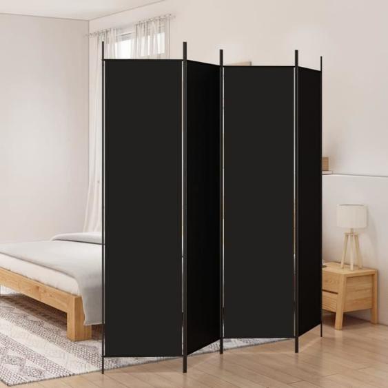 PromoParavent sur Pied LMT - Cloison de séparation 4 panneaux - Noir 200x200 cm Tissu 3,77Kg