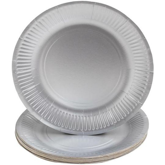 PRONAPPE 10 Assiettes en carton rondes, 23 cm - Argent