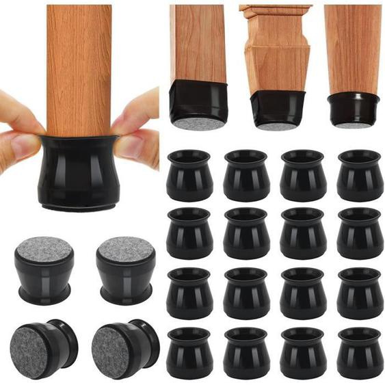 Protecteur de sol pour pied de chaise 20 pièces de housse en silicone pour protéger le protecteur en feutre de sol (noir)