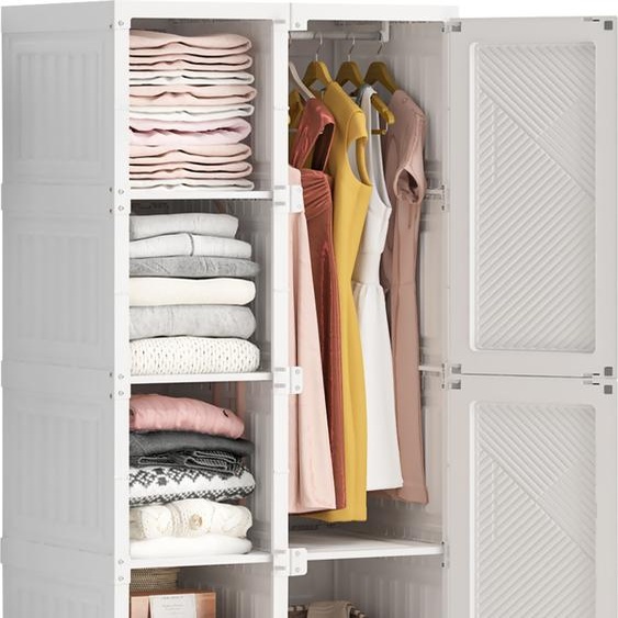 ProximaX Armoire blanche, 5 compartiments, 6 portes, 1 tringle, espace de rangement pour vêtements et accessoires