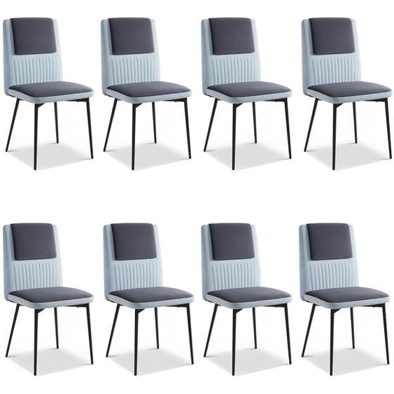 Puluomis Chaise de salle à manger set de 8 chaises en velours Chaise de cuisine Chaise rembourrée Fauteuil de salle à manger à haut dossier , Elégant et noble, Gris Bleu