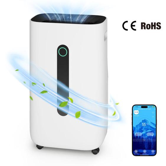 Déshumidificateur dair - 20 l / jour, réservoir de 6.5 l, jusquà 25 m², électrique, minuterie, mode auto, Contrôlable via lapplication - Puluomis
