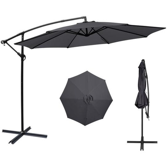 Puluomis Parasol réglable avec manivelle sans pied, Ø300cm UPF 30+ cadre aluminium Parasol de balcon Parasol de plage Parasol de jardin gris