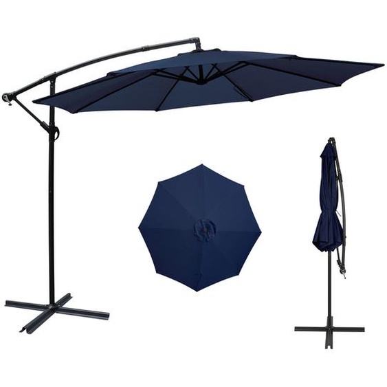 Puluomis Parasol réglable avec manivelle sans pied, Ø300cm UPF 30+ cadre en aluminium Parasol de balcon Parasol de plage Parasol de jardin bleu