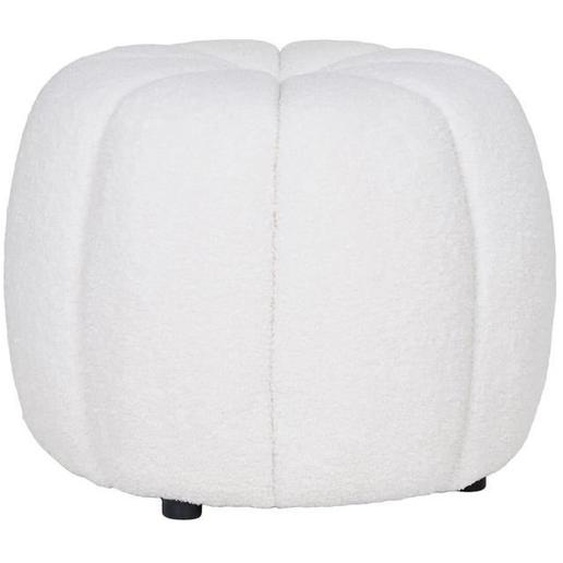 PUMBA - Pouf Rond en Tissu Bouclé Blanc Pieds MDF