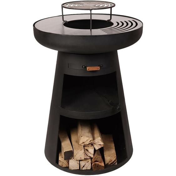 Purline - Barbecue rond avec plaque dacier ronde et grille