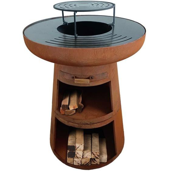 Purline - Barbecue rond avec plaque dacier ronde et grille