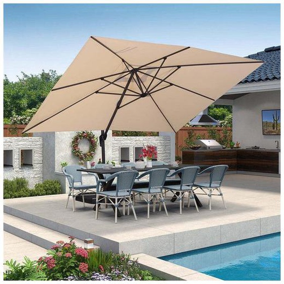 PURPLE LEAF Parasol Déporté en Aluminium 4 × 3 M Rectangulaire, Parasol de Jardin Extérieur, Adapté pour Balcon, Piscine, Terrasse, Beige