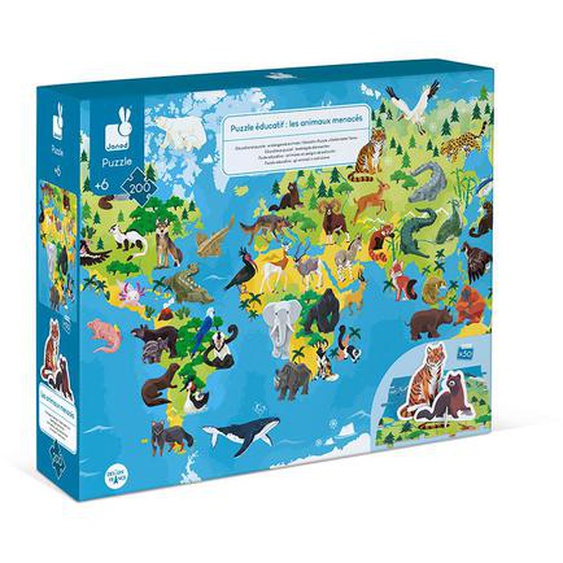 Puzzle Éducatif Animaux Menacés 200 Pcs Bleu