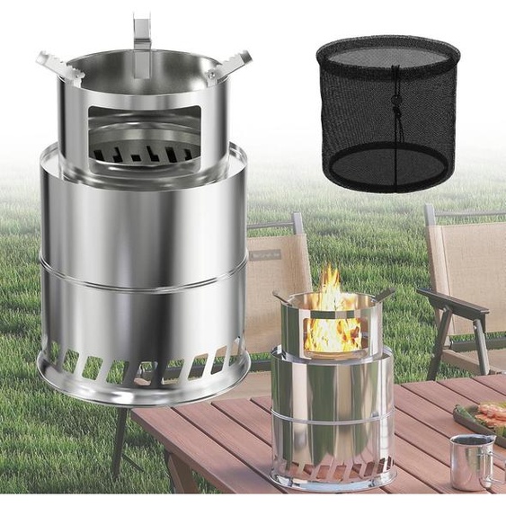 QEENTOE Four de camping portable en bois, en acier inoxydable, dimensions 20 x 20 x 30,5 cm, four à bois compact et résistant au vent, idéal pour le jardin