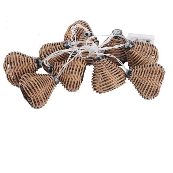 Qiilu Lot 10 Lampions en Rotin - Guirlande Lumineuse avec Boules en Rotin LED - Décoration Mariage Maison