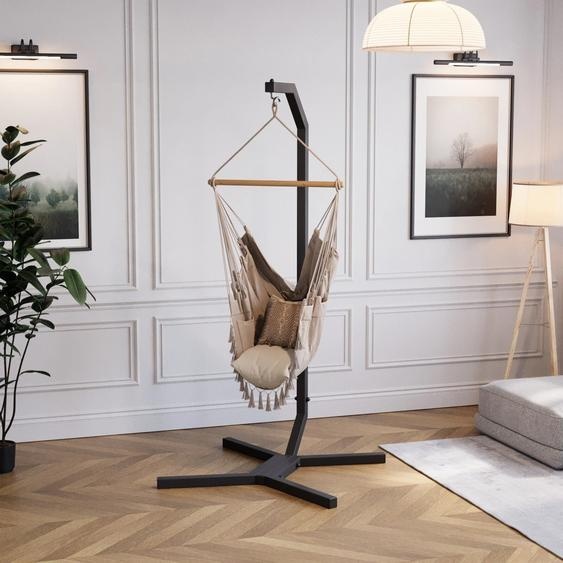 QLS Chaise suspendue Structure acier avec crochet 203 cm Stable jusquà 100kg Outdoor Noir 11258