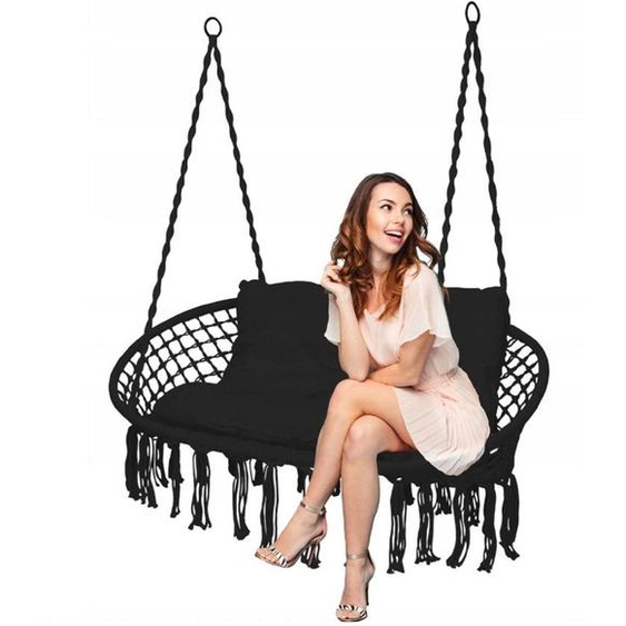 QLS Fauteuil suspendu jusquà 300kg Indoor Outdoor Balançoire suspendue pour 2 personnes noir 11303