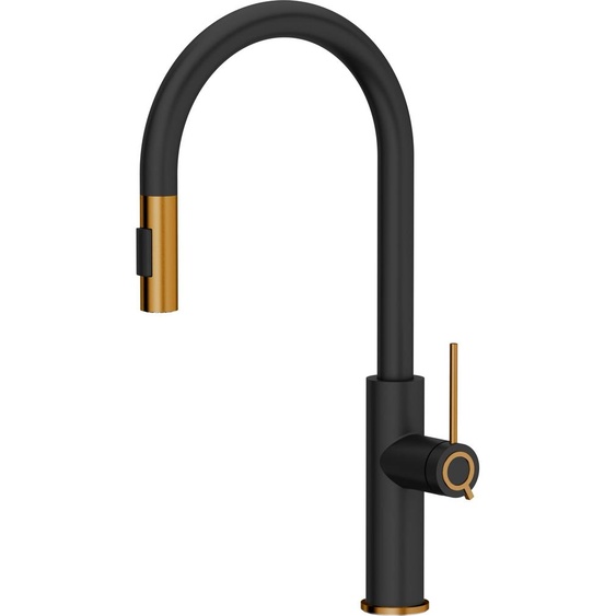 QUADRON JENNIFER Q LINE SLIM SteelQ, Robinet de cuisine Mitigeur 360°, Robinet cuisine inox, Couleur : Noir, Hauteur : 46 cm, Robinet pour cuisine