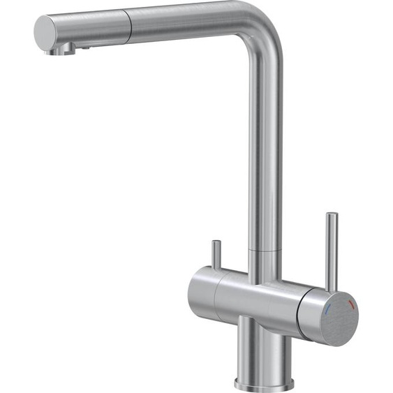 QUADRON Robinet de cuisine ELLEN Mélangeur à trois voies 360°, couleur : acier, hauteur : 33 cm Robinet de cuisine en inox, robinet pour la cuisine