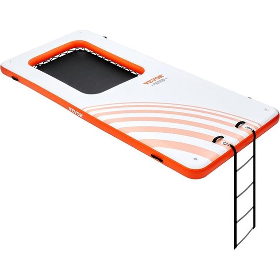 Quai flottant gonflable, plateforme gonflable de 4,5 x 2 m avec trampoline en filet de 1,2 x 1,8 m, tapis flottant antidérapant avec sac de transport et échelle amovible pour se détendre à la piscine ou à la plage