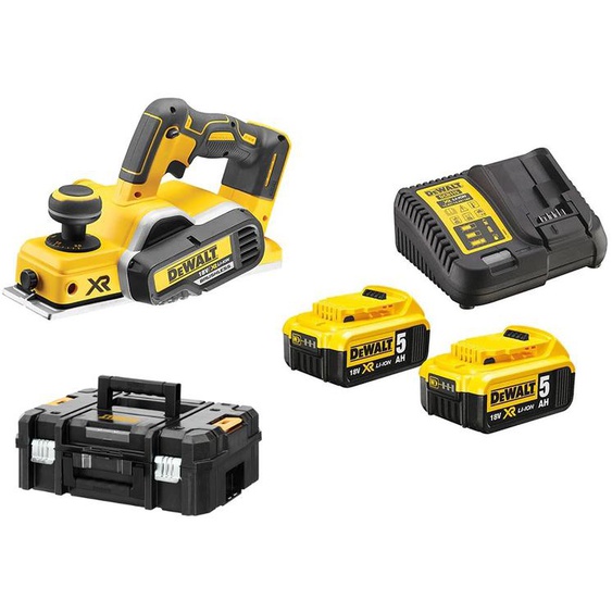 Rabot 18V XR + 2 batteries 5Ah + chargeur multivoltage + coffret T-STAK - DEWALT - DCP580P2-QW