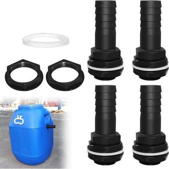 Raccord de réservoir étanche à la pluie, filetage 1 pouce avec embout de tuyau de 25 mm, lot de 4
