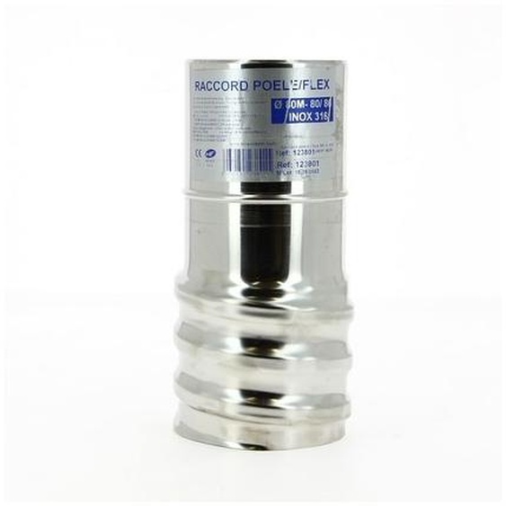 Raccord inox entre tuyau poêle Ø80 et tubage Ø80