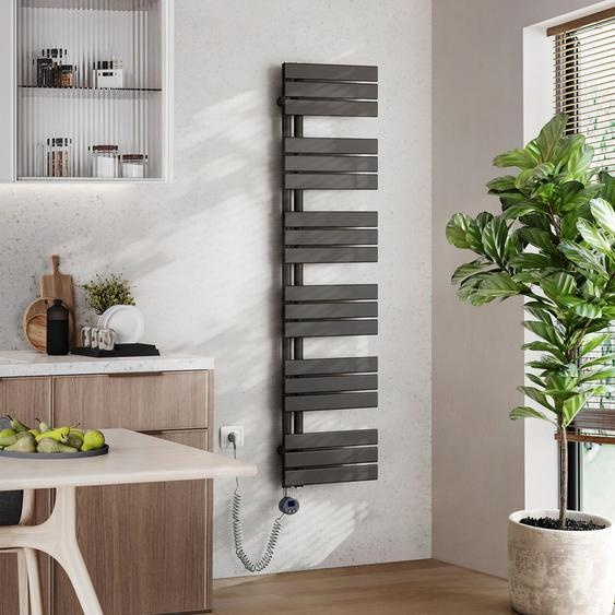 Radiateur de salle de bain EMKE électrique avecvia application Wi-Fi Thermostat Sèche-serviettes 1599 x 400 mm Anthracite Porte-serviettes 800 W Sèche-serviettes