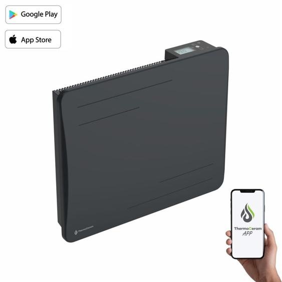 Radiateur électrique connecté 1000W à inertie sèche céramique horizontal Noir Alice