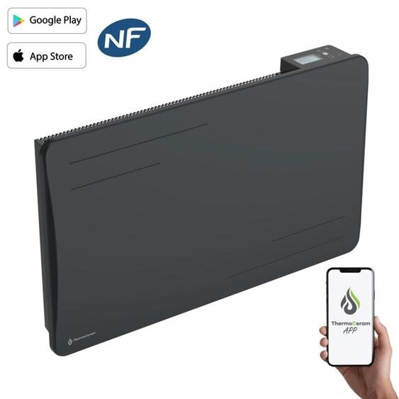 Radiateur électrique connecté 1500W à inertie sèche céramique horizontal Noir Alice