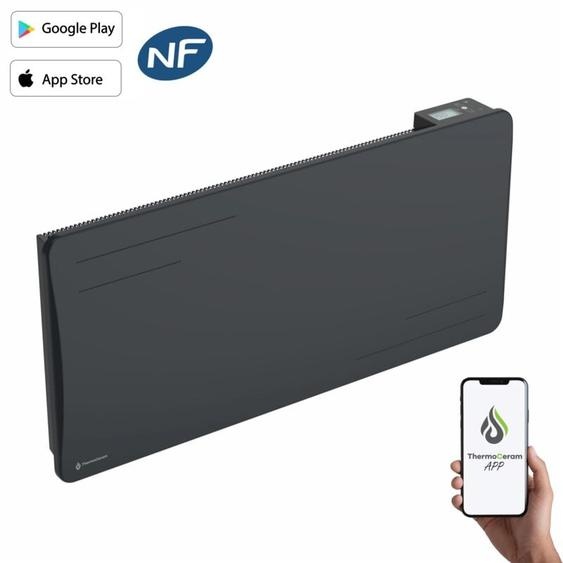 Radiateur électrique connecté 2000W à inertie sèche céramique horizontal Noir Alice