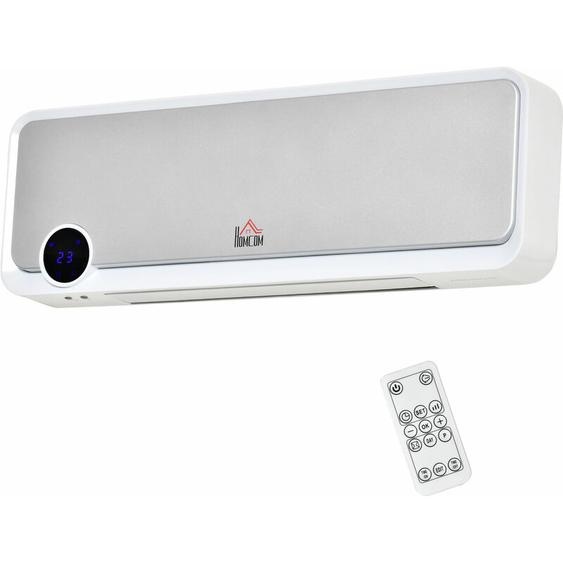 Radiateur mural soufflant oscillant 2000 W - chauffage céramique PTC - 3 niveaux de puissance - télécommande incluse blanc argenté