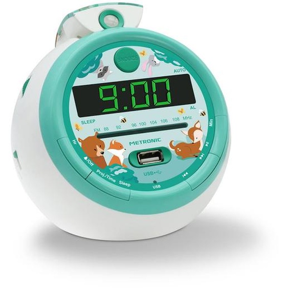 Radio-réveil Fm Usb Projection Avec Alarme Cyan