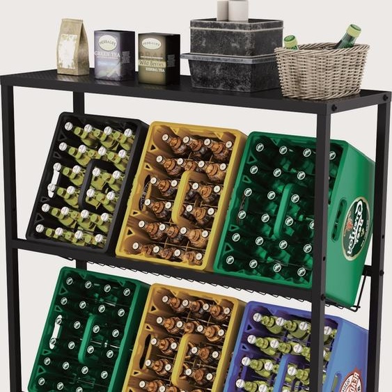 Rainsworth Étagère pour caisses de boissons avec étagère, avec support grillagé en métal, 33P x 103L x 113H cm Étagère pour boissons avec pieds réglables, noir