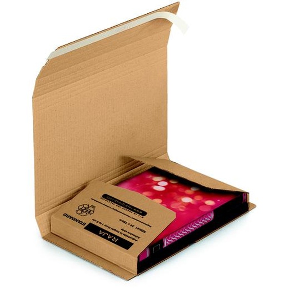 RAJA Étui emballage postal carton brun avec fermeture adhésive - 24 x 18 cm - Livre, coffret cadeau - Lot de 25