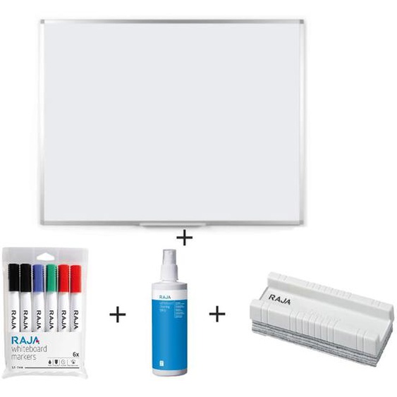 RAJA Pack Tableau blanc emaillé surface magnétique cadre aluminium L.120 x H.90 cm + 8 accessoires