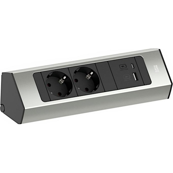 Rallonge électrique BACHMANN, modèle CASIA 2 2xCEE7/3 1xUSB A/C 22W 2,0 m, aspect acier inoxydable AEH