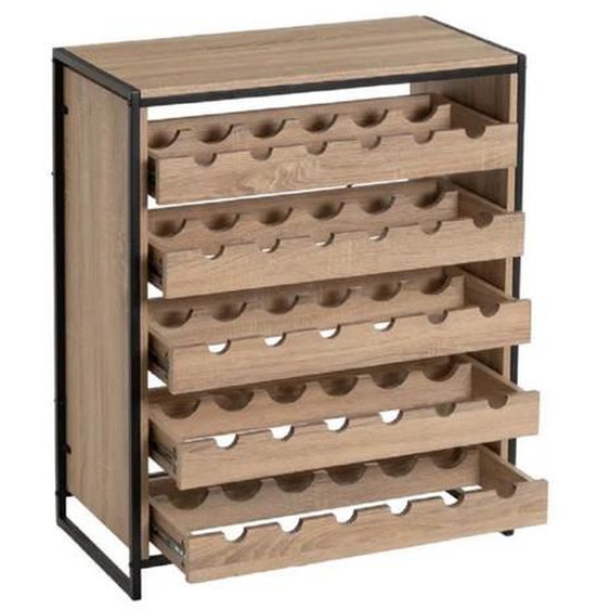 Range-bouteilles empilable JUANIO - Chêne - Métal noir - 30 bouteilles - L75xP40xH90cm