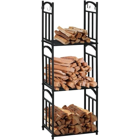 Range bûches - Outsunny - Porte-bûches rack à bûches pour bois de cheminée - modulable - 4 crochets - dim. 46 x 32 x 126 cm