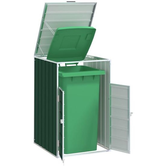 Rangement à roulettes pour poubelles pour bac unique vert acier